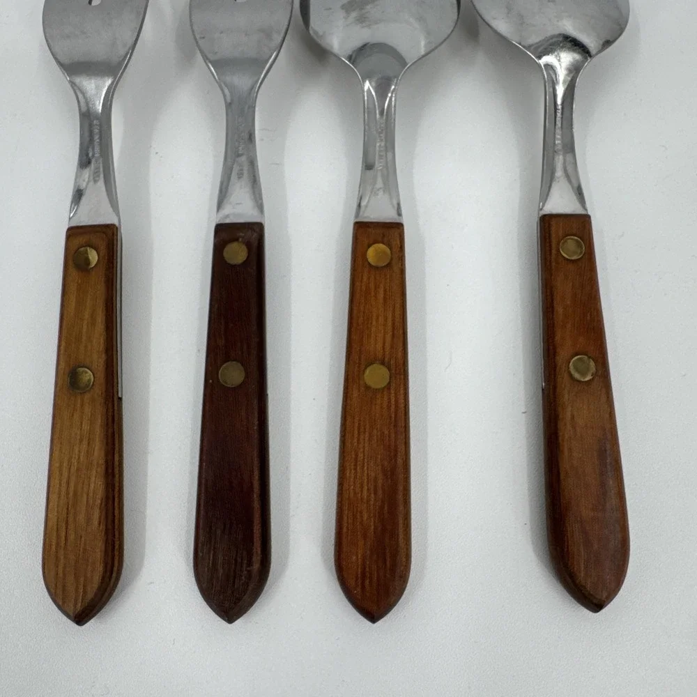 Unbranded Forks/Spoons Wood Handle Stainless Steel‎ 4 Vintage